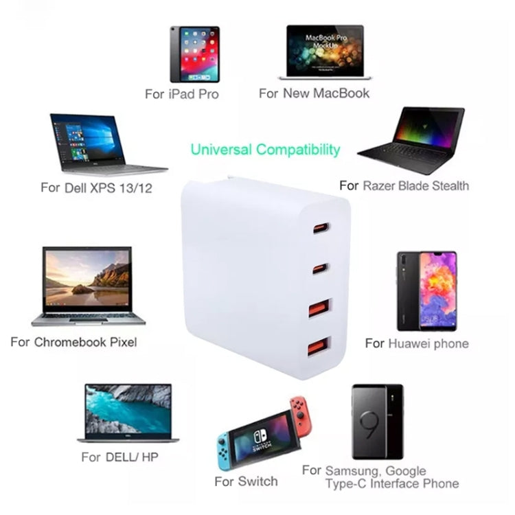 GaN 100W Dual USB + Dual USB-C/Type-C Multi Port Charger with 2m Type-C to Type-C Data Cable Set US / UK Plug - Cable & Adapter by PMC Jewellery | Online Shopping South Africa | PMC Jewellery | Buy Now Pay Later Mobicred