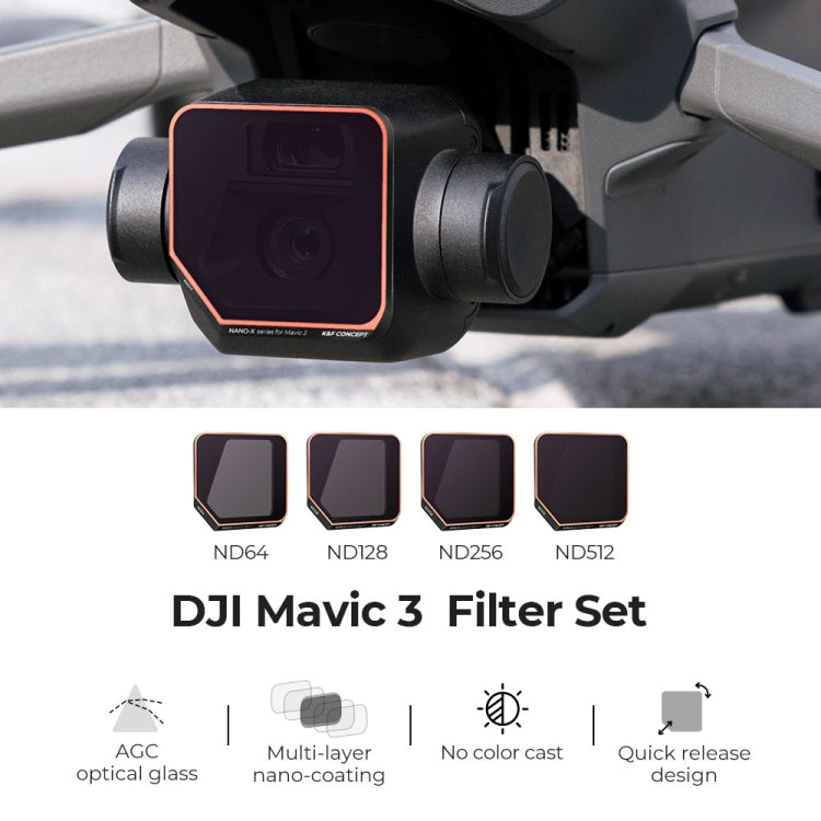 For DJI Mavic 3 K&F Concept SKU.1892 4 in 1 Lens Filter ND64 ND128 ND256 ND512 Filter Kits - Mavic Lens Filter by PMC Jewellery | Online Shopping South Africa | PMC Jewellery | Buy Now Pay Later Mobicred