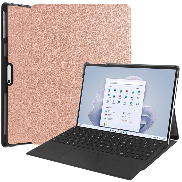 For Microsoft Surface Pro 9 JUNSUNMAY Custer Solid Color 3-Fold Stand Leather Tablet Case(Rose Gold) - free shipping - PMC Jewellery - Order now!