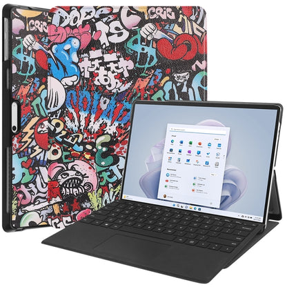 For Microsoft Surface Pro 9 JUNSUNMAY Custer Painted Stand Leather Tablet Case(Graffiti) - Microsoft by JUNSUNMAY | Online Shopping South Africa | PMC Jewellery | Buy Now Pay Later Mobicred