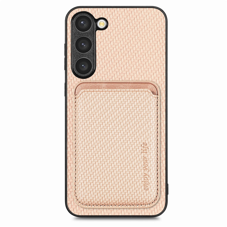 For Samsung Galaxy S23+ 5G Carbon Fiber Leather Card Magsafe Case(Khaki) - Galaxy S23+ 5G Cases by PMC TechLife | Online Shopping South Africa | PMC TechLife