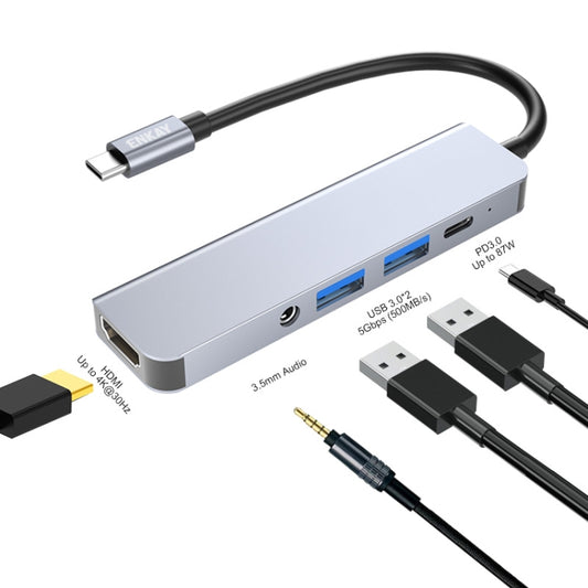 ENKAY Hat-Prince 5 in 1 Type-C Hub 4K HDMI Converter Docking Station 3.5mm Audio Jack Adapter - USB HUB by ENKAY | Online Shopping South Africa | PMC Jewellery | Buy Now Pay Later Mobicred