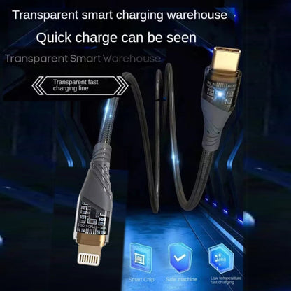 PD30W USB-C / Type-C to 8 Pin Transparent 3A Fast Charging Data Cable, Length: 1m(Grey) - 2 in 1 Cable by PMC Jewellery | Online Shopping South Africa | PMC Jewellery | Buy Now Pay Later Mobicred