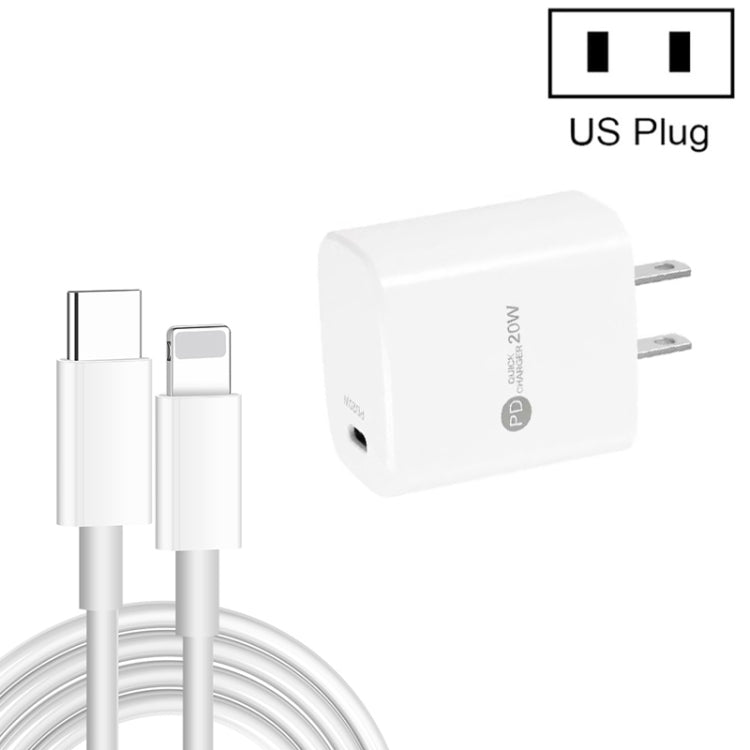 PD11 Single PD3.0 USB-C / Type-C 20W Fast Charger with 1m Type-C to 8 Pin Data Cable, US Plug(White) - USB Charger by PMC Jewellery | Online Shopping South Africa | PMC Jewellery | Buy Now Pay Later Mobicred