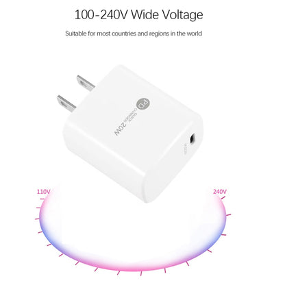 PD11 Single PD3.0 USB-C / Type-C 20W Fast Charger with 1m Type-C to 8 Pin Data Cable, US Plug(White) - USB Charger by PMC Jewellery | Online Shopping South Africa | PMC Jewellery | Buy Now Pay Later Mobicred