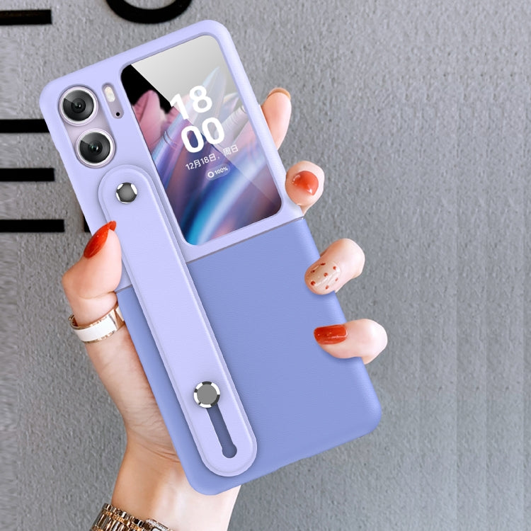 For OPPO Find N2 Flip Skin Color Contrast Wrist Strap Bracket Folding Phone Case(Ice Blue+Pink) - Find N2 Flip Cases by PMC Jewellery | Online Shopping South Africa | PMC Jewellery | Buy Now Pay Later Mobicred