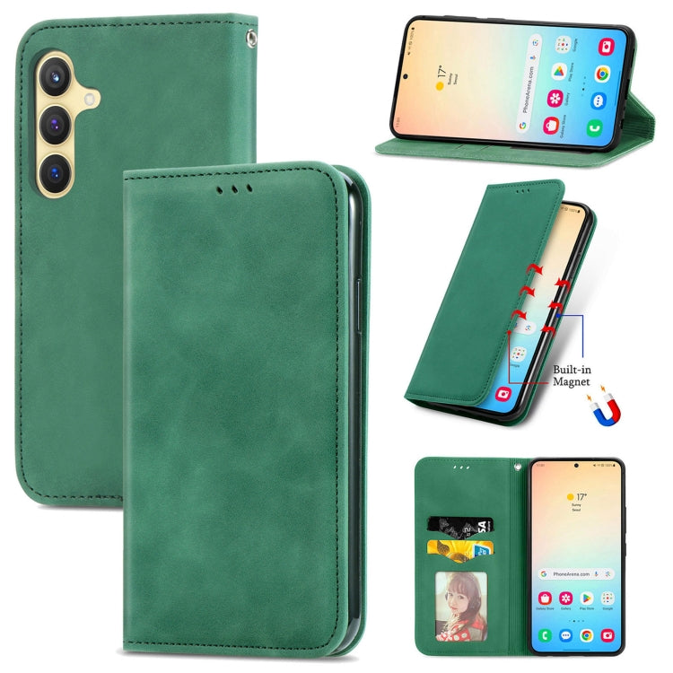 For Samsung Galaxy S25+ 5G Retro Skin Feel Magnetic Leather Phone Case(Green) - Galaxy S25+ 5G Cases by PMC Jewellery | Online Shopping South Africa | PMC Jewellery | Buy Now Pay Later Mobicred