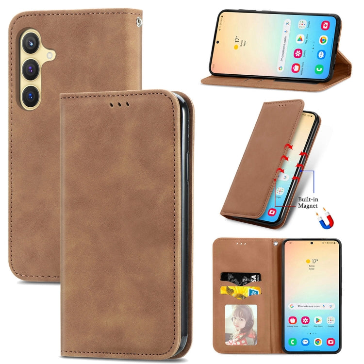 For Samsung Galaxy S25+ 5G Retro Skin Feel Magnetic Leather Phone Case(Brown) - Galaxy S25+ 5G Cases by PMC Jewellery | Online Shopping South Africa | PMC Jewellery | Buy Now Pay Later Mobicred