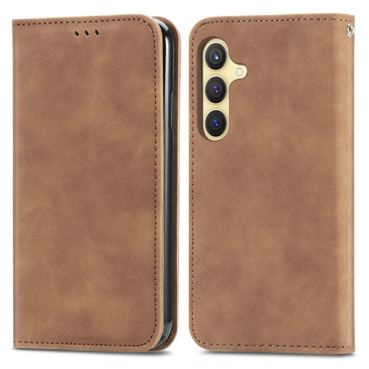 For Samsung Galaxy S25+ 5G Retro Skin Feel Magnetic Leather Phone Case(Brown) - Galaxy S25+ 5G Cases by PMC Jewellery | Online Shopping South Africa | PMC Jewellery | Buy Now Pay Later Mobicred