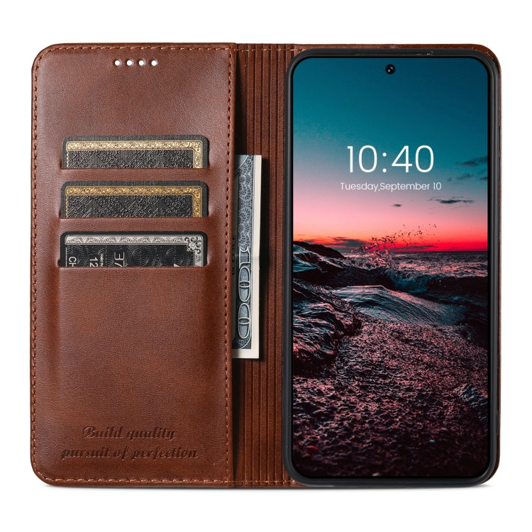 For Samsung Galaxy S24 5G Suteni Calf Texture Horizontal Flip Leather Phone Case(Brown) - Galaxy S24 5G Cases by Suteni | Online Shopping South Africa | PMC Jewellery | Buy Now Pay Later Mobicred