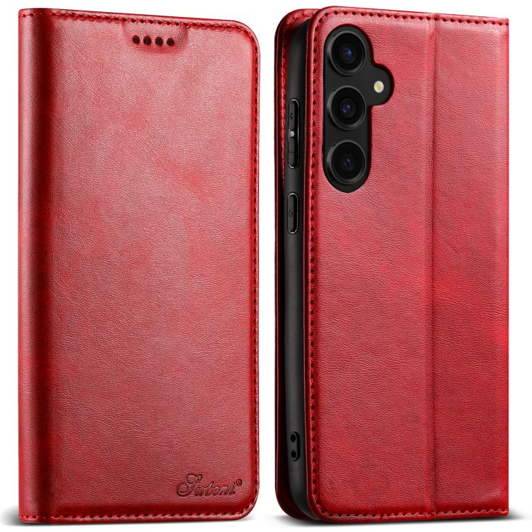 For Samsung Galaxy S25 5G Suteni Calf Texture Horizontal Flip Leather Phone Case(Red) - Galaxy S25 5G Cases by Suteni | Online Shopping South Africa | PMC Jewellery | Buy Now Pay Later Mobicred