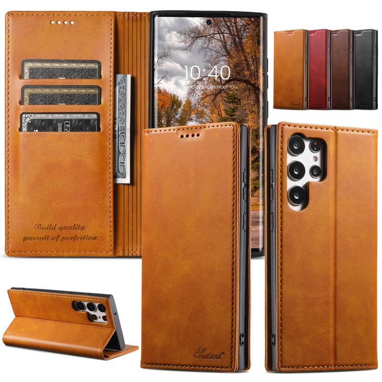 For Samsung Galaxy S25+ 5G Suteni Calf Texture Horizontal Flip Leather Phone Case(Brown) - Galaxy S25+ 5G Cases by Suteni | Online Shopping South Africa | PMC Jewellery | Buy Now Pay Later Mobicred