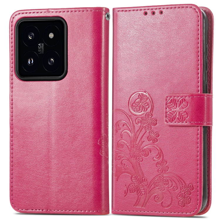 For Xiaomi 14 Pro Four-leaf Clasp Embossed Leather Phone Case(Magenta) - 14 Pro Cases by PMC TechLife | Online Shopping South Africa | PMC TechLife | Buy Now Pay Later Mobicred
