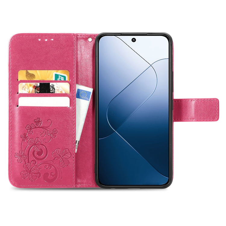 For Xiaomi 14 Pro Four-leaf Clasp Embossed Leather Phone Case(Magenta) - 14 Pro Cases by PMC Jewellery | Online Shopping South Africa | PMC Jewellery | Buy Now Pay Later Mobicred