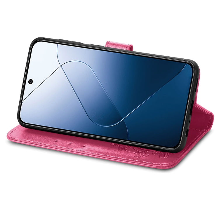 For Xiaomi 14 Pro Four-leaf Clasp Embossed Leather Phone Case(Magenta) - 14 Pro Cases by PMC TechLife | Online Shopping South Africa | PMC TechLife | Buy Now Pay Later Mobicred