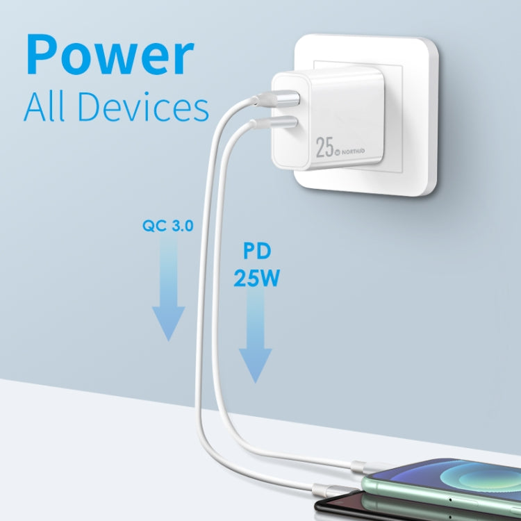 NORTHJO NOPD2002 PD20W USB-C/Type-C + QC 3.0 USB Dual Ports Fast Charger, AU Plug(White) - USB Charger by NORTHJO | Online Shopping South Africa | PMC Jewellery | Buy Now Pay Later Mobicred