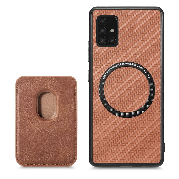 For Samsung Galaxy A51 5G Carbon Fiber Leather Card Magsafe Magnetic Phone Case(Brown) - Galaxy Phone Cases by PMC Jewellery | Online Shopping South Africa | PMC Jewellery