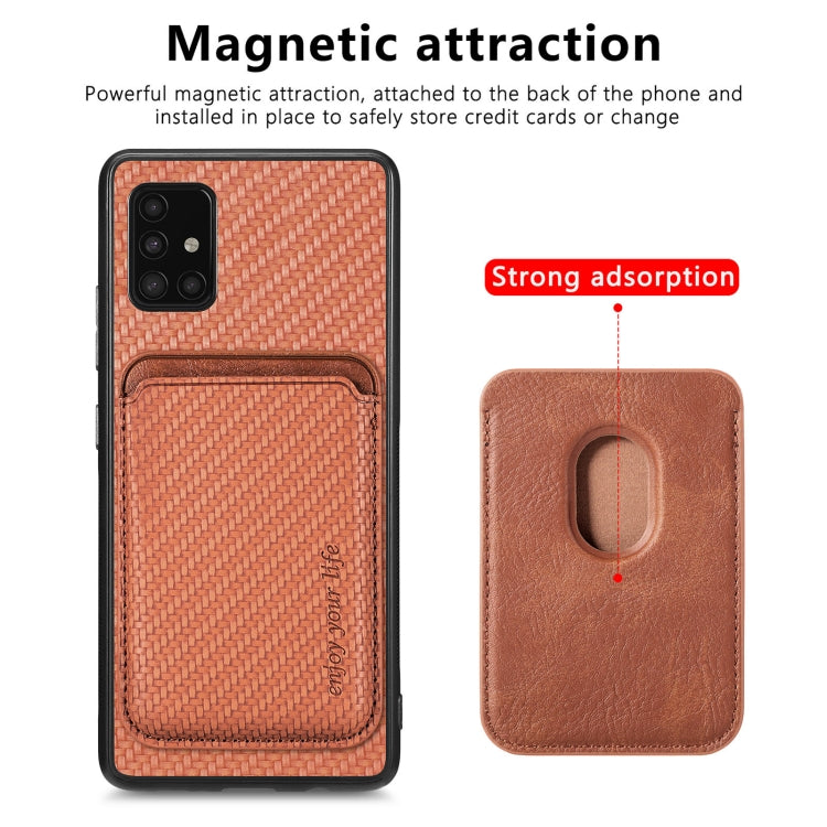 For Samsung Galaxy A51 5G Carbon Fiber Leather Card Magsafe Magnetic Phone Case(Brown) - Galaxy Phone Cases by PMC Jewellery | Online Shopping South Africa | PMC Jewellery