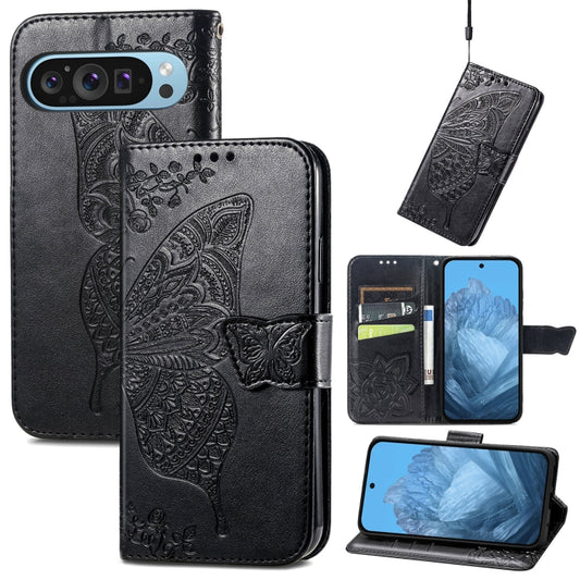 For Google Pixel 9 Butterfly Love Flower Embossed Leather Phone Case(Black) - Google Cases by PMC Jewellery | Online Shopping South Africa | PMC Jewellery | Buy Now Pay Later Mobicred