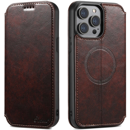 For iPhone 13 Suteni J05 Leather Magnetic Magsafe Phone Case(Brown) - iPhone 13 Cases by Suteni | Online Shopping South Africa | PMC Jewellery | Buy Now Pay Later Mobicred