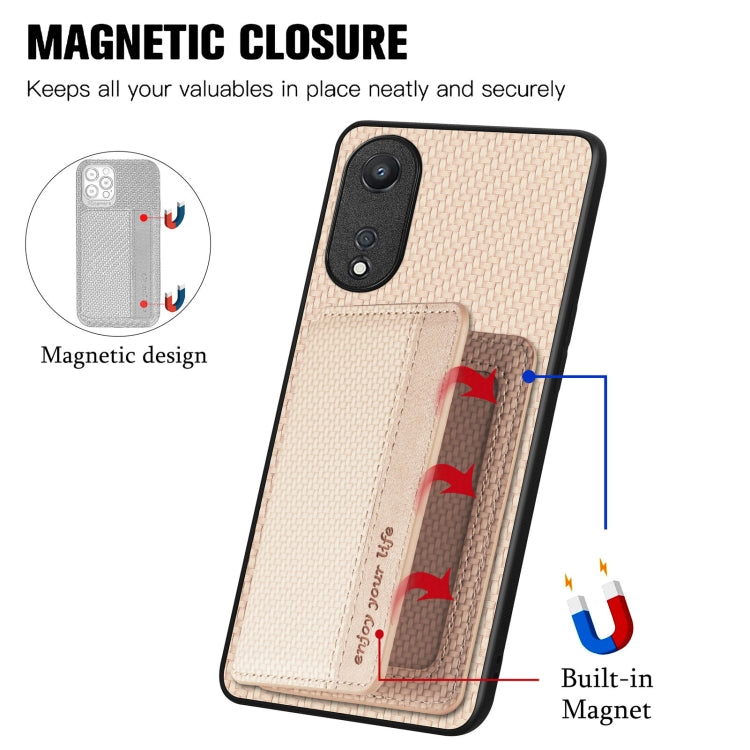 For OPPO A78 Carbon Fiber Magnetic Card Bag Phone Case(Khaki) - OPPO Cases by PMC Jewellery | Online Shopping South Africa | PMC Jewellery