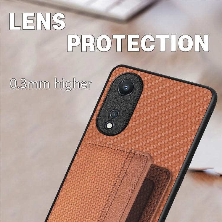 For OPPO A78 Carbon Fiber Magnetic Card Bag Phone Case(Khaki) - OPPO Cases by PMC TechLife | Online Shopping South Africa | PMC TechLife
