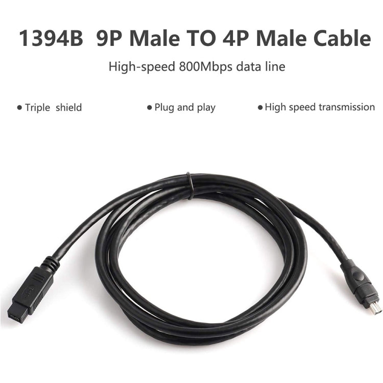 JUNSUNMAY FireWire High Speed Premium DV 800 9 Pin Male To FireWire 400 4 Pin Male IEEE 1394 Cable, Length:4.5m - 1394 Series by JUNSUNMAY | Online Shopping South Africa | PMC Jewellery | Buy Now Pay Later Mobicred