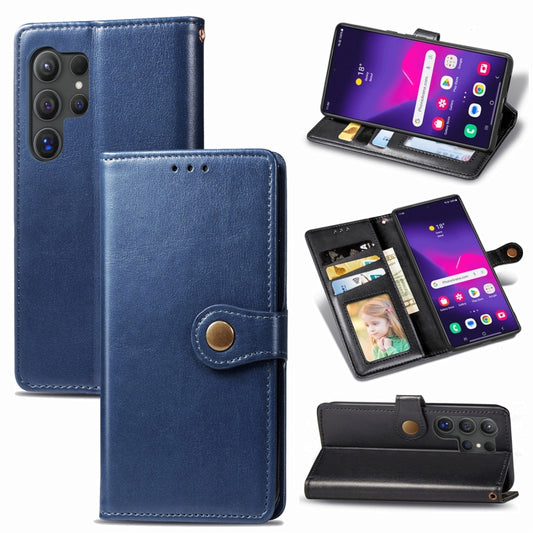 For Samsung Galaxy S25 Ultra 5G Retro Solid Color Buckle Leather Phone Case(Blue) - Galaxy S25 Ultra 5G Cases by PMC Jewellery | Online Shopping South Africa | PMC Jewellery | Buy Now Pay Later Mobicred