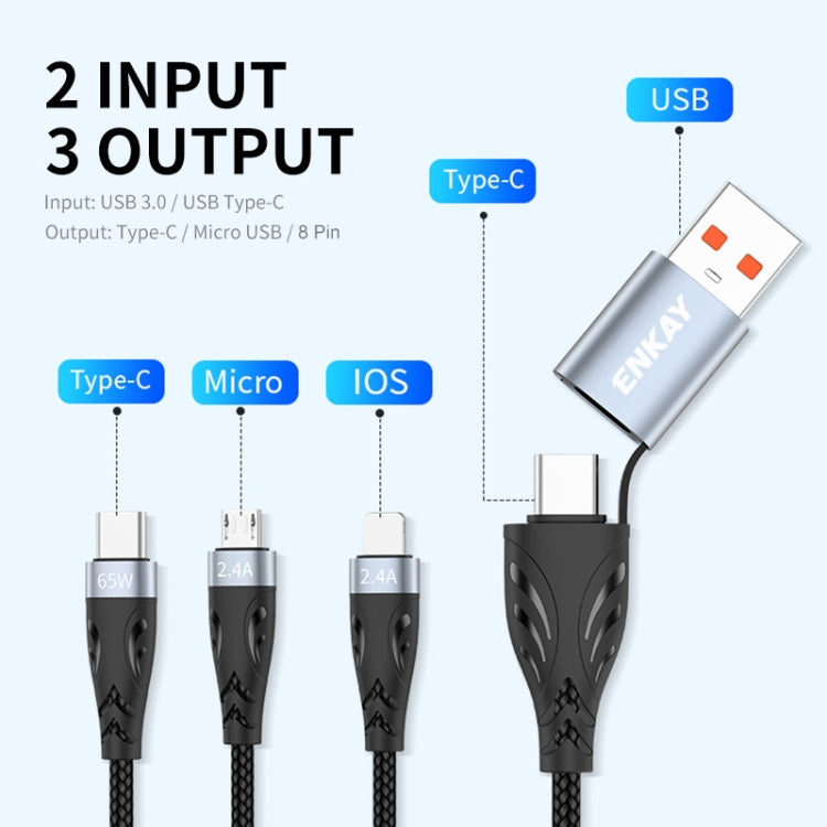 ENKAY ENK-CB135 5-in-1 65W USB-A & USB-C to 8 Pin / Type-C / Micro USB Multifunctional Charging Cable with Indicator Light, Cable Length:2m - Multifunction Cable by ENKAY | Online Shopping South Africa | PMC Jewellery | Buy Now Pay Later Mobicred