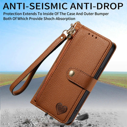 For iPhone 16 Pro Max Love Zipper Lanyard Leather Phone Case(Brown) - iPhone 16 Pro Max Cases by PMC Jewellery | Online Shopping South Africa | PMC Jewellery | Buy Now Pay Later Mobicred