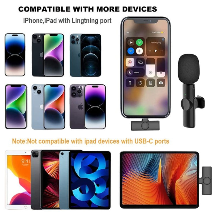 Bluetooth  Mini Microphone Wireless Lavalier Noise Reduction Microphone for iPhone / iPad, with 8 Pin Receiver & Single Microphone - Microphone by PMC TechLife | Online Shopping South Africa | PMC TechLife