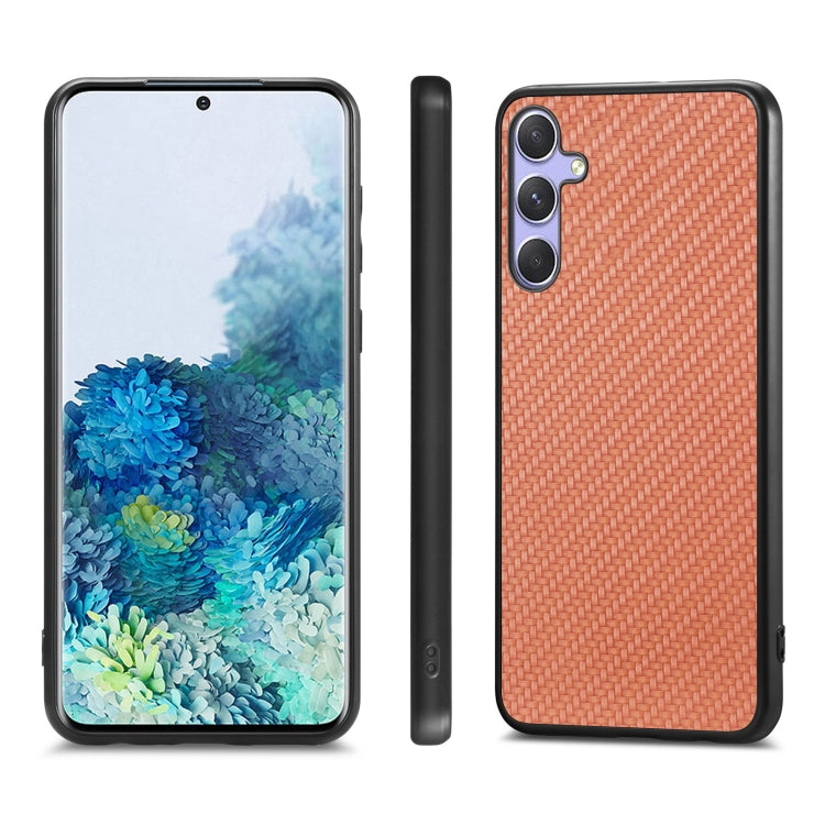 For Samsung Galaxy S25 5G Carbon Fiber Texture Leather Back Cover Phone Case(Brown) - Galaxy Phone Cases by PMC Jewellery | Online Shopping South Africa | PMC Jewellery | Buy Now Pay Later Mobicred