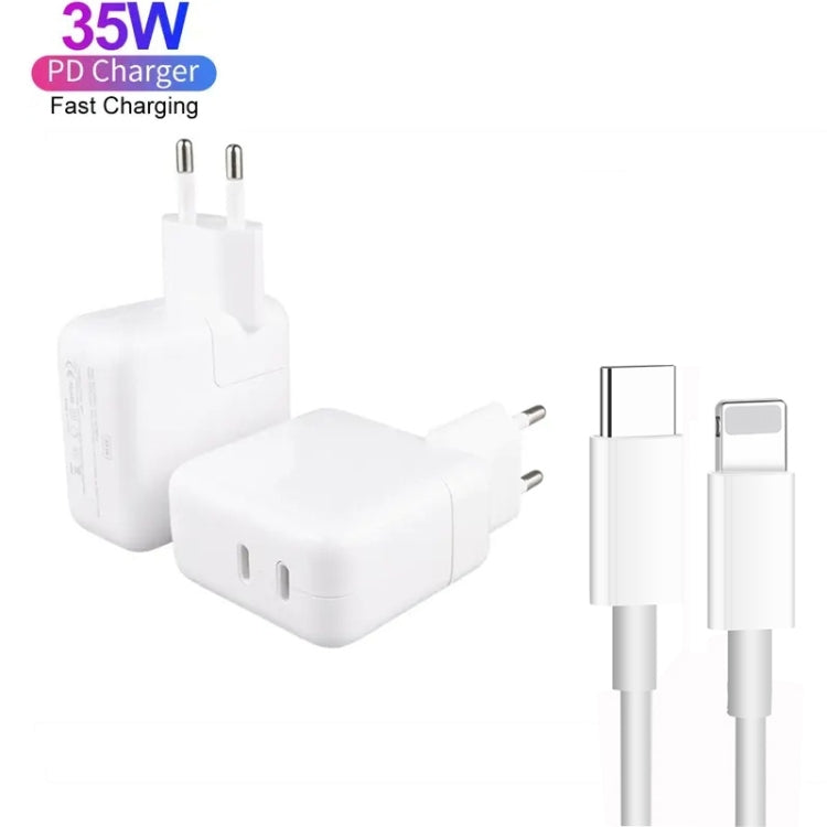 35W PD3.0 USB-C / Type-C Dual Port Charger with 2m Type-C to 8 Pin Data Cable, EU Plug - USB Charger by PMC Jewellery | Online Shopping South Africa | PMC Jewellery | Buy Now Pay Later Mobicred