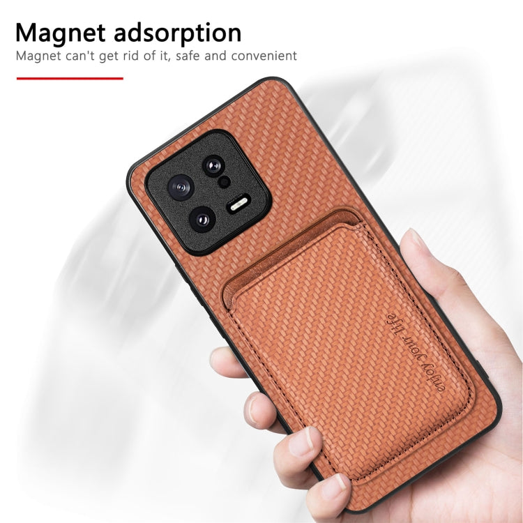 For Xiaomi POCO M5 4G Carbon Fiber Leather Card Magsafe Phone Case(Khaki) - Xiaomi Cases by PMC TechLife | Online Shopping South Africa | PMC TechLife