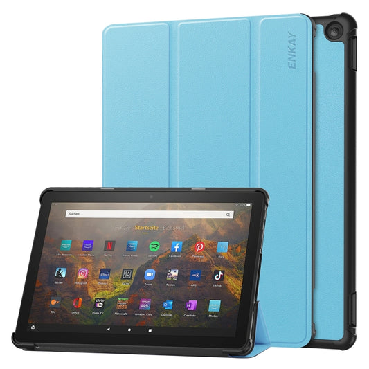 For Amazon Fire HD 10 2023 ENKAY ENKAY Tri-fold Custer Texture Leather Smart Tablet Case(Light Blue) - Amazon by ENKAY | Online Shopping South Africa | PMC Jewellery | Buy Now Pay Later Mobicred