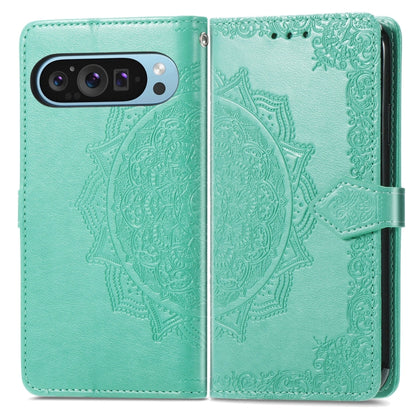 For Google Pixel 9 Mandala Flower Embossed Leather Phone Case(Green) - Google Cases by PMC Jewellery | Online Shopping South Africa | PMC Jewellery | Buy Now Pay Later Mobicred