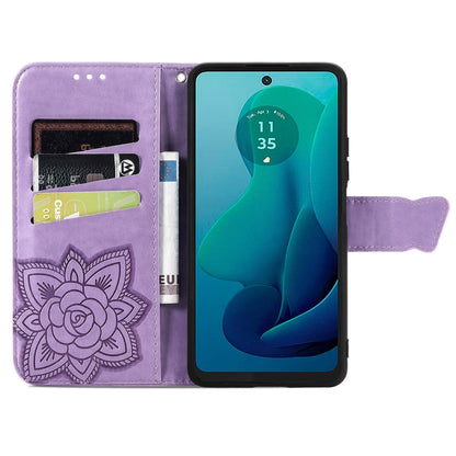 For Motorola Moto G 5G 2024 Butterfly Love Flower Embossed Leather Phone Case(Light Purple) - Motorola Cases by PMC Jewellery | Online Shopping South Africa | PMC Jewellery | Buy Now Pay Later Mobicred