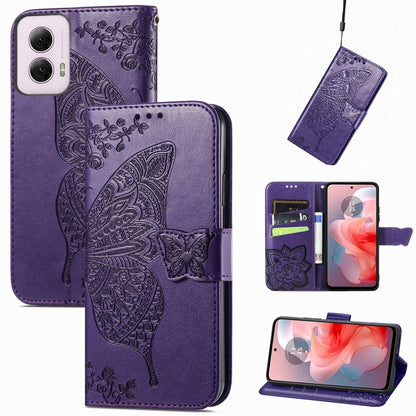 For Motorola Moto G Power 2024 Butterfly Love Flower Embossed Leather Phone Case(Dark Purple) - Motorola Cases by PMC Jewellery | Online Shopping South Africa | PMC Jewellery | Buy Now Pay Later Mobicred