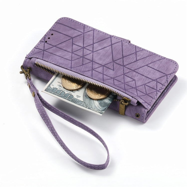 For iPhone 14 Pro Max Geometric Zipper Wallet Side Buckle Leather Phone Case(Purple) - free shipping - PMC TechLife - Order now!
