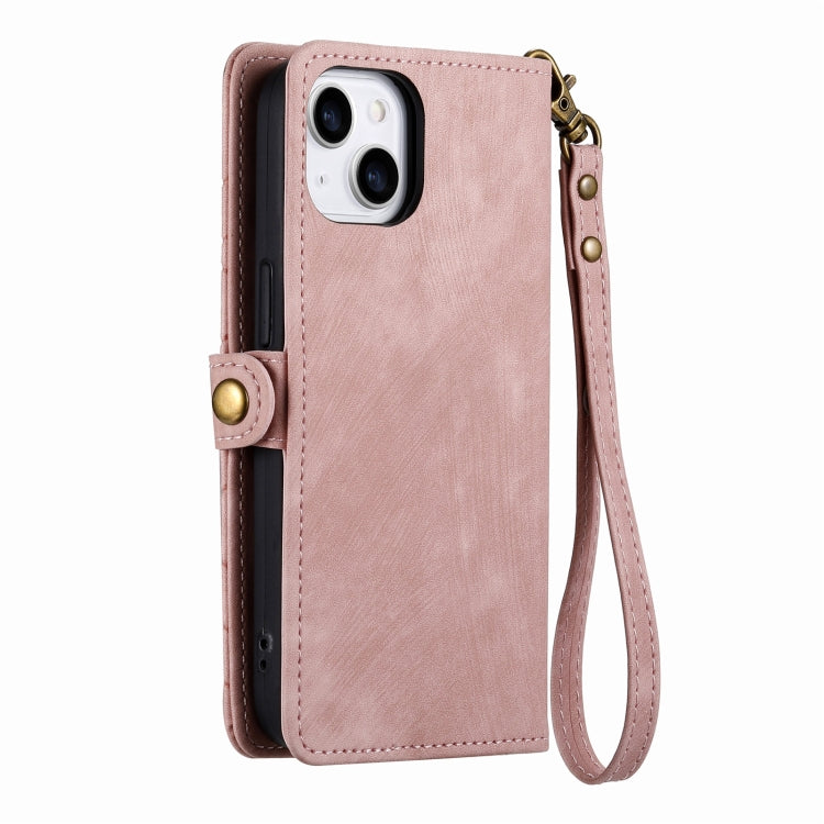 For iPhone 13 Pro Geometric Zipper Wallet Side Buckle Leather Phone Case(Pink) - free shipping - PMC TechLife - Order now!