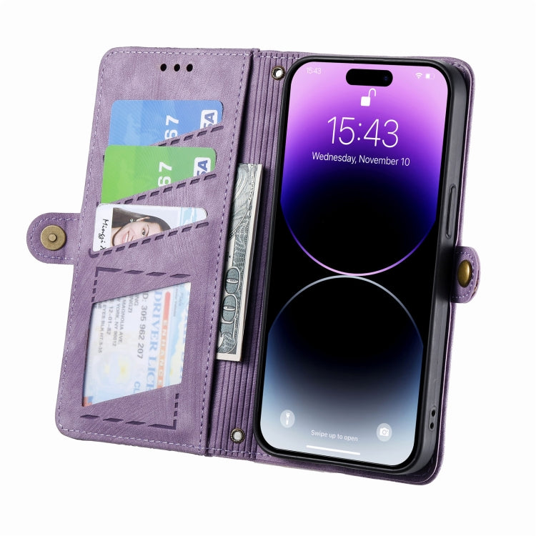 For iPhone 12 Pro Max Geometric Zipper Wallet Side Buckle Leather Phone Case(Purple) - free shipping - PMC TechLife - Order now!