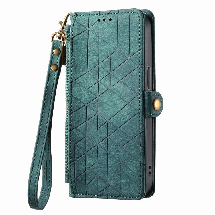 For iPhone 6 / 6s Geometric Zipper Wallet Side Buckle Leather Phone Case(Green) - free shipping - PMC TechLife - Order now!