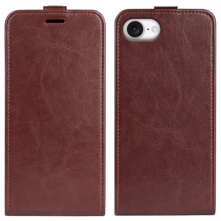 For iPhone 16e R64 Texture Single Vertical Flip Leather Phone Case(Brown) - iPhone 16e Cases by PMC TechLife | Online Shopping South Africa | PMC TechLife | Buy Now Pay Later Mobicred