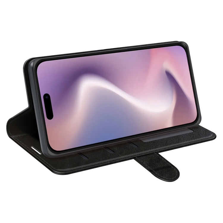 For iPhone 16 Plus R64 Texture Horizontal Flip Leather Phone Case(Black) - iPhone 16 Plus Cases by PMC TechLife | Online Shopping South Africa | PMC TechLife | Buy Now Pay Later Mobicred
