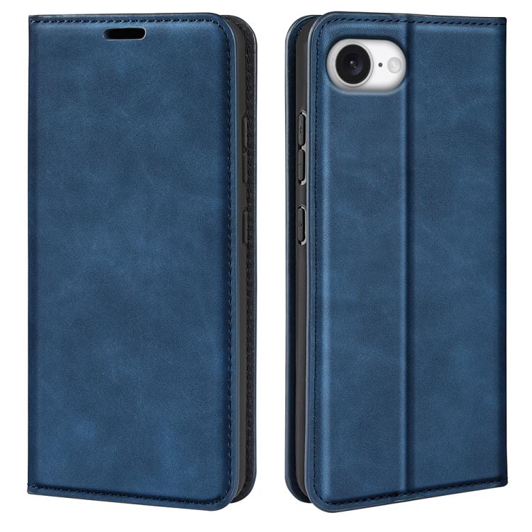 For iPhone 16e Retro-skin  Magnetic Suction Leather Phone Case(Dark Blue) - iPhone 16e Cases by PMC TechLife | Online Shopping South Africa | PMC TechLife | Buy Now Pay Later Mobicred