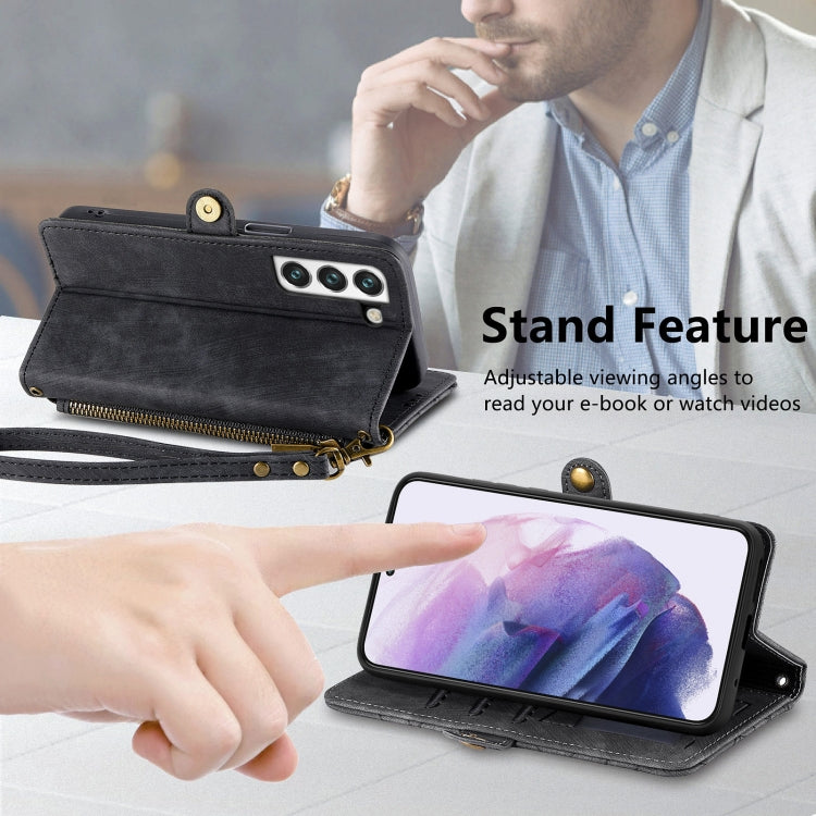 For Samsung Galaxy S23+ 5G Geometric Zipper Wallet Side Buckle Leather Phone Case(Black) - free shipping - PMC TechLife - Order now!