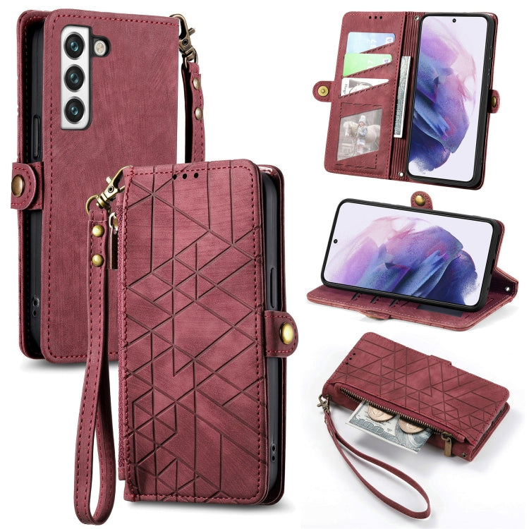For Samsung Galaxy S22 5G Geometric Zipper Wallet Side Buckle Leather Phone Case(Red) - free shipping - PMC TechLife - Order now!