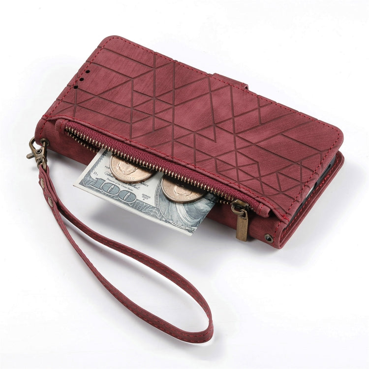 For Samsung Galaxy S22 5G Geometric Zipper Wallet Side Buckle Leather Phone Case(Red) - free shipping - PMC TechLife - Order now!
