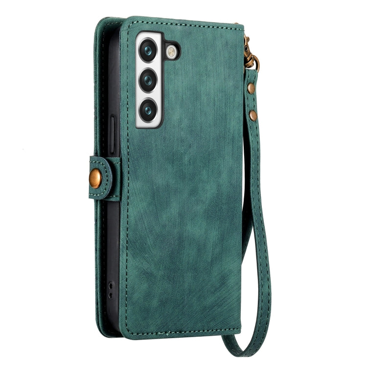 For Samsung Galaxy S21 FE 5G Geometric Zipper Wallet Side Buckle Leather Phone Case(Green) - free shipping - PMC TechLife - Order now!
