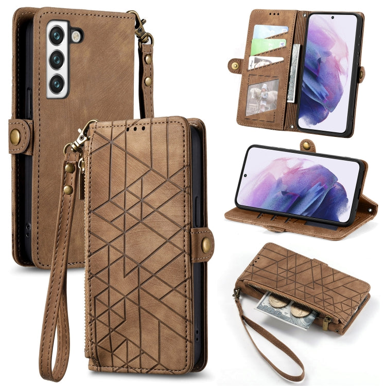 For Samsung Galaxy S20 FE Geometric Zipper Wallet Side Buckle Leather Phone Case(Brown) - free shipping - PMC TechLife - Order now!